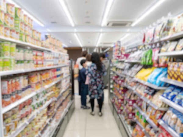 Blurry interior shot of a Japanese convenience store